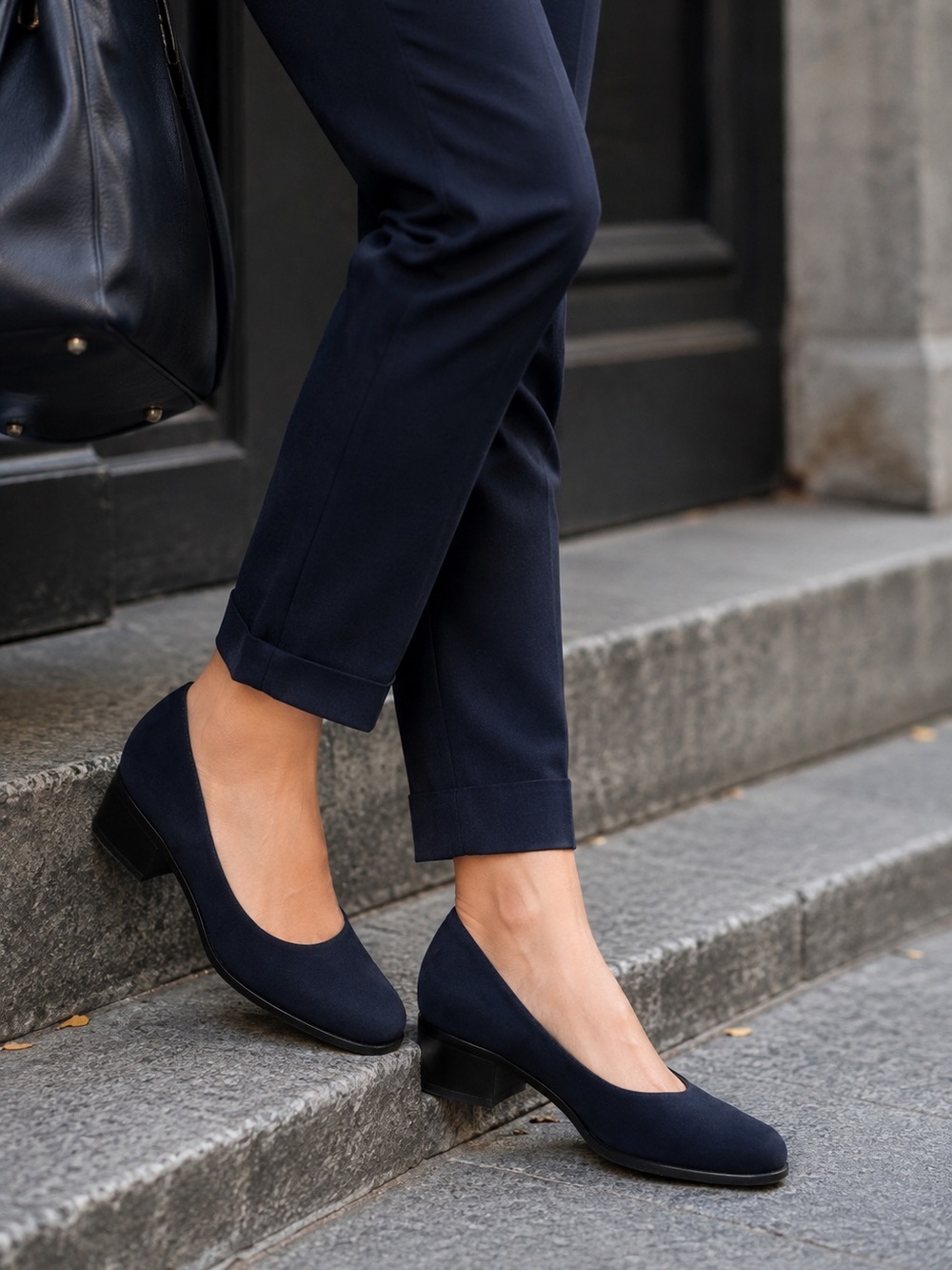 Stuart Weitzman Vintage Women's Y2K Navy Low Block Heel Pumps 9